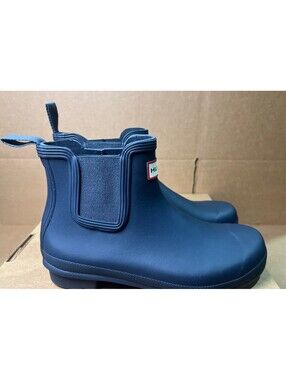 Hunter Original Chelsea Rubber Women's Navy Wellington Boots Sz 8 US